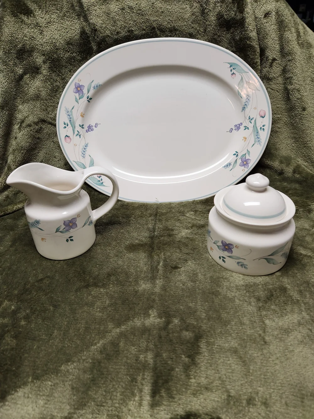 Pfaltzgraff White Dinnerware Set with Lavender and Teal Floral Accents